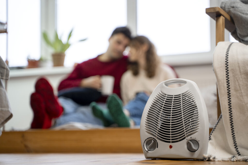 bomidi space heater placed in a cozy living room