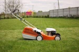 orange grey Stihl Electric Lawn Mower