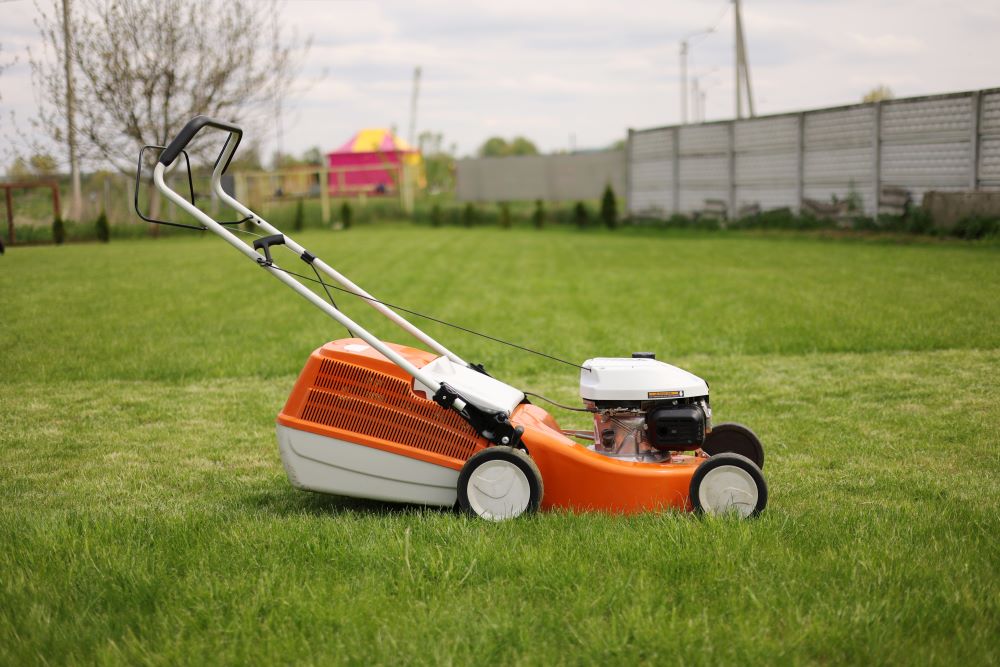orange grey Stihl Electric Lawn Mower